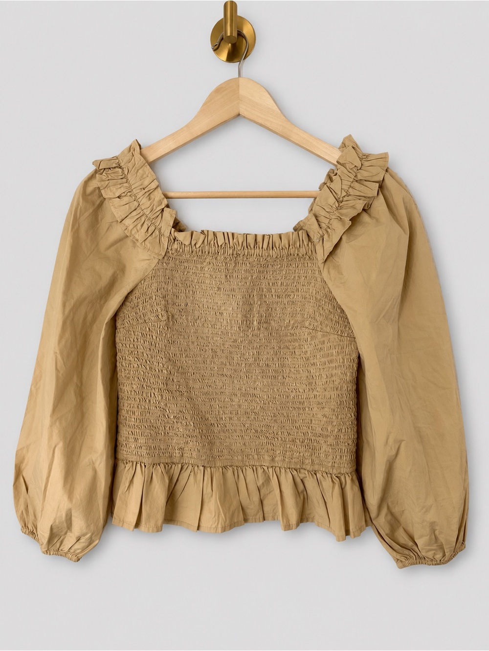 The Drop 100% Cotton Smocked Ruffle Puff Sleeve Peplum Top
